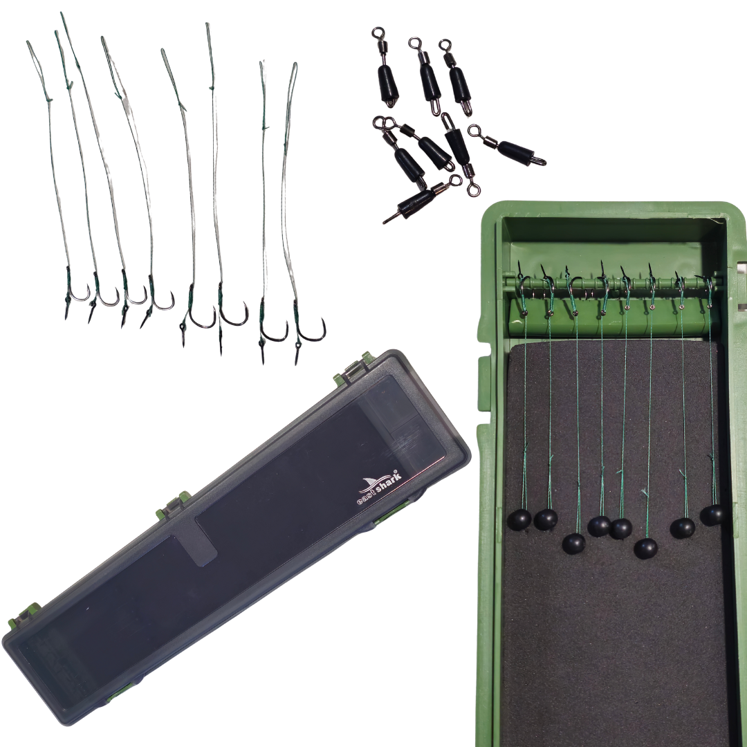 Kit Feeder Complet 3.90m – Mulinetă + Fir + Picheți Inox + Suporturi + Penar 8 Riguri